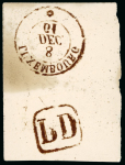 Stamp of Sperati Luxembourg – a single glass cliché featuring two postmarks, PD in frame and circular datemark