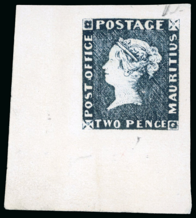Stamp of Mauritius » 1847 Post Office Issue (SG 1-2) Mauritius – 1847 “Post Office” 2d, Sperati’s proof on cardboard in a rich and deep blue