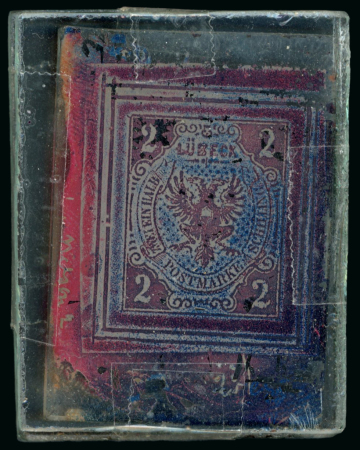Stamp of Sperati German States, Lübeck – 1859 two items featuring the face value error “Zwei ein Halb”