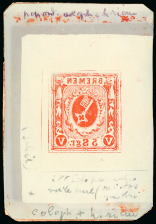 Stamp of Sperati German States, Bremen – 1856 5sgr, one reversed image cliché on celluloid