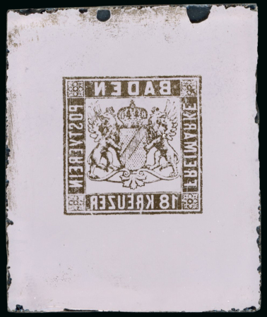 Stamp of Sperati German States, Baden – 1862-66 18kr, two glass suppoirt clichés
