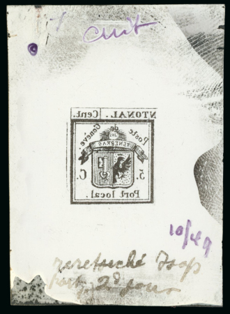 Stamp of Sperati Switzerland, Canton Geneva – Double Geneva, one glass cliché in black with integrated cancellation