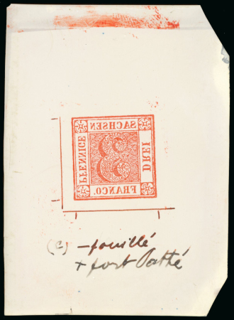 Stamp of German States » Saxony German States, Saxony – 1850 3pf, one glass support cliché in black