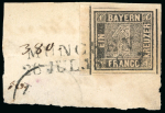 Stamp of Sperati German States, Bavaria – 1849 1kr, a finished reproduction on letter part