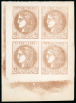 Stamp of France » Emission de Bordeaux 1870 France – Bordeaux issue, 2c, blocks of four, one attractive negative glass