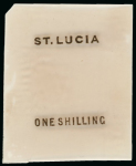 Stamp of Sperati St Lucia – 1885 1s, three glass support clichés, 13 items