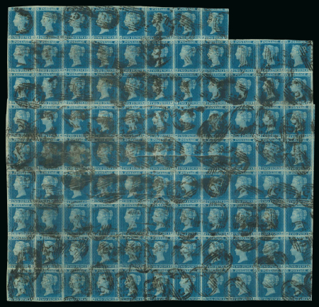 Stamp of Great Britain » 1841 2d Blue 1841 2d. blue, JA-RK, irregular block of 96, cancelled