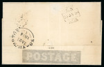 Stamp of Great Britain » 1840 Mulreadys & Caricatures » 1d Lettersheets and Envelopes 1840 Mulready 1d lettersheet with Samuel Hanson & Son printed advert, cancelled by superb MC in black to the right of Britannia (contrary to regulations)
