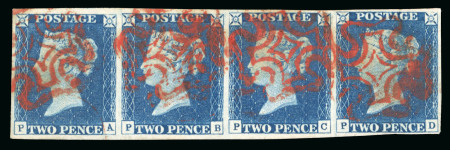 Stamp of Great Britain » 1840 2d Blue (ordered by plate number) 1840 2d blue, Pl. 1, PA-PD, horizontal strip of 4 with
