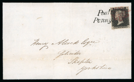 Stamp of Great Britain » Penny Post Postmarks Used As Cancellations 1840 1d black (TA)  Pl.5 on cover to Yorkshire with