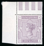 Stamp of Great Britain » 1855-1900 Surface Printed » 1883-84 & 1888 High Values 1883-84 2s6d lilac from the upper left corner of the sheet, mint n.h. (mounted in margin)