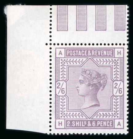 Stamp of Great Britain » 1855-1900 Surface Printed » 1883-84 & 1888 High Values 1883-84 2s6d lilac from the upper left corner of the sheet, mint n.h. (mounted in margin)