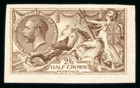 Stamp of Great Britain » King George V » 1913-19 Seahorse Issues 1915 De La Rue 2s6d colour trial imperforate in yellow-brown on gummed, watermarked paper