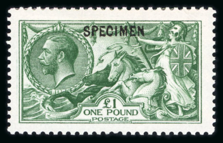 Stamp of Great Britain » King George V » 1913-19 Seahorse Issues 1913 Waterlow £1 deep green mint overprinted SPECIMN (type 26)