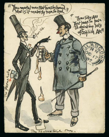 Stamp of Great Britain » Hand Illustrated and Printed Envelopes 1892 (Oct 17) hand painted envelope from Birmingham bearing 1d. lilac