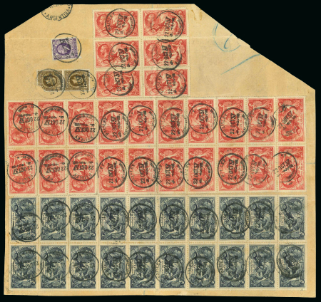 Stamp of Great Britain » King George V » 1924-36 Issues 1937 large part parcel piece to Argentina, bearing 1934 re-engraved 5/- blocks of 20 and 6 and 10/ block of 20