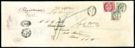 Stamp of Great Britain » 1855-1900 Surface Printed » 1883-84 & 1888 High Values 1890 (Jul 2) large envelope registered to Sydney NSW, bearing 5s crimson, 1s green and 2d