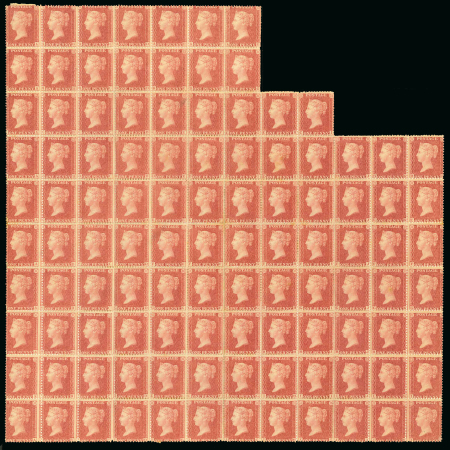 Stamp of Great Britain » 1854-70 Perforated Line Engraved 1861 Large Crown Die II Alphabet IV 1d rose red pl.51 in irregular block of 107 mint