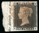 Stamp of Great Britain » 1840 1d Black and 1d Red plates 1a to 11 1840 1d black pl.2 KA, used marginal example from the left of the sheet showing part inscription