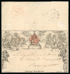Stamp of Great Britain » 1840 Mulreadys & Caricatures » May Dates 1840 (May 10) 1d Mulready lettersheet cancelled by a good strike of the red Maltese cross, a rare first Sunday usage
