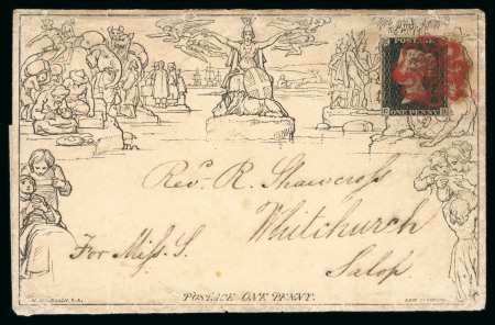 Stamp of Great Britain » 1840 Mulreadys & Caricatures » May Dates 1840 (May 25) 1d Mulready lettersheet from Manchester uprated 1840 1d black