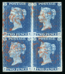Stamp of Great Britain » 1840 2d Blue (ordered by plate number) 1840 2d bright blue pl.1 HB-IC block of 4 used with red MCs