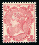 Stamp of Great Britain » 1855-1900 Surface Printed » 1862-64 Small Uncoloured Corner Letters 1862-64 wmk Emblems 3d bright carmine-rose HK mint large part o.g.