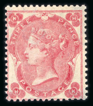 Stamp of Great Britain » 1855-1900 Surface Printed » 1862-64 Small Uncoloured Corner Letters 1862-64 wmk Emblems 3d bright carmine-rose HK mint large part o.g.