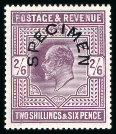 Stamp of Great Britain » King Edward VII » 1902-10 De La Rue Issues 1902 2s6d lilac, 5s bright carmine, 10s ultramarine & £1 dull blue green, each overprinted "SPECIMEN" horse shoe type 17
