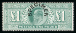Stamp of Great Britain » King Edward VII » 1902-10 De La Rue Issues 1902 2s6d lilac, 5s bright carmine, 10s ultramarine & £1 dull blue green, each overprinted "SPECIMEN" horse shoe type 17