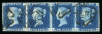 Stamp of Great Britain » 1840 2d Blue (ordered by plate number) 1840 2d deep blue pl.2 LE-LH strip of four, used