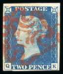 Stamp of Great Britain » 1840 2d Blue (ordered by plate number) 1840 2d blue pl.1 QK, fine to large margins, red Maltese cross, tiny closed tear