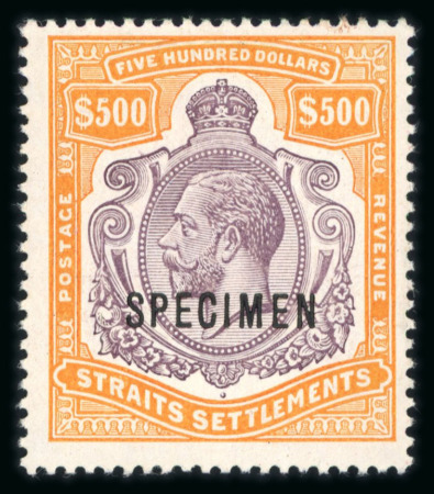 Stamp of Malaysia » Straits Settlements 1912-23 multi CA $500 purple and orange-brown mint overprinted "SPECIMEN"