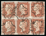 Stamp of Great Britain » London Numbered Crosses 1841 1d red-brown IB/JD in block of six cancelled by six crisp strikes of the London "12" in MC