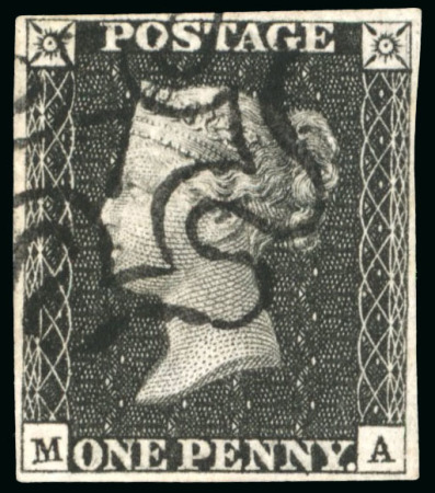 Stamp of Great Britain » London Numbered Crosses 1840 1d black pl.6 MA with a very fine strike of the scarce London "7" in MC