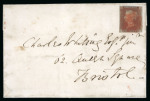 Stamp of Great Britain » 1840 1d Black and 1d Red plates 1a to 11 1841 1d red-brown pl.11 JC from the "black" printing, three margins on cover to Bristol tied red MC