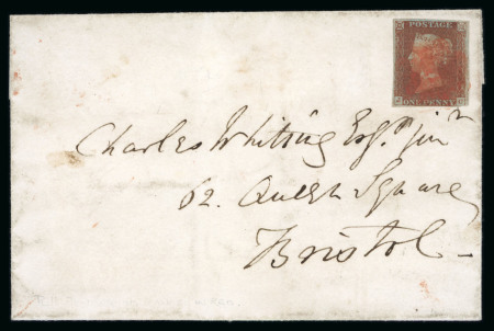 Stamp of Great Britain » 1840 1d Black and 1d Red plates 1a to 11 1841 1d red-brown pl.11 JC from the "black" printing, three margins on cover to Bristol tied red MC