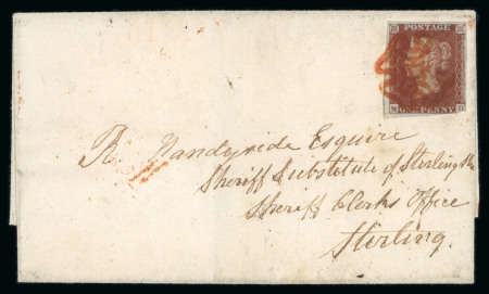 Stamp of Great Britain » 1840 1d Black and 1d Red plates 1a to 11 1841 1d red-brown pl.11 MD from the "black" printing, with margins cut into at lower right corner, on cover to Stirling from Glasgow
