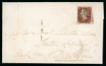 Stamp of Great Britain » Distinctive Maltese Cross Cancellations 1841 1d red-brown pl.33 RK tied to lettersheet by a superb strike of the very scarce Larne MC in dark green