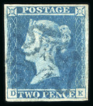 Stamp of Great Britain » 1841 2d Blue 1841 2d. blue, Pl. 3, DE, large margins all round, neatly cancelled by a fine strike of the blue Maltese cross