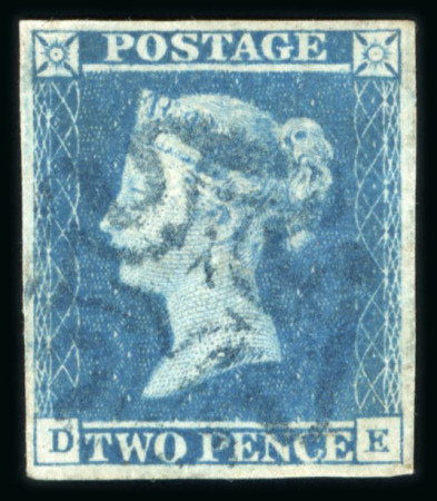 Stamp of Great Britain » 1841 2d Blue 1841 2d. blue, Pl. 3, DE, large margins all round, neatly cancelled by a fine strike of the blue Maltese cross