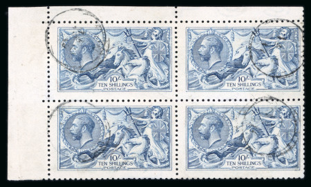 Stamp of Great Britain » King George V » 1913-19 Seahorse Issues 1915 De La Rue 10s pale blue superb used block of four