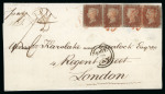 Stamp of Great Britain » 1840 1d Black and 1d Red plates 1a to 11 1841 1d red-brown pl.2 from the "black" printing, four singles on lettersheet from Erme Bridge (Devon) to London tied by red MCs