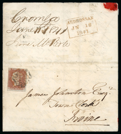 Stamp of Great Britain » 1840 1d Black and 1d Red plates 1a to 11 1841 (Jun 12) 1d red pl.2 FF on cover cancelled by both red and black Maltese crosses