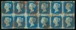 Stamp of Great Britain » 1840 2d Blue (ordered by plate number) 1840 2d blue pl.1 AB-BG used block of 12 with red MC cancels, and pl.2 AA-BF used block of 12 with black MC cancels