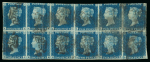 Stamp of Great Britain » 1840 2d Blue (ordered by plate number) 1840 2d blue pl.1 AB-BG used block of 12 with red MC cancels, and pl.2 AA-BF used block of 12 with black MC cancels