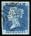 Stamp of Great Britain » 1840 2d Blue (ordered by plate number) 1840 2d blue pl.2 IH with four good margins and full strike of the London "12" in MC