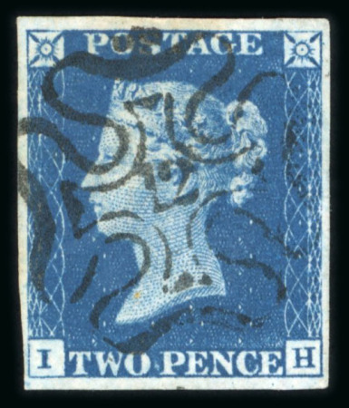 Stamp of Great Britain » 1840 2d Blue (ordered by plate number) 1840 2d blue pl.2 IH with four good margins and full strike of the London "12" in MC