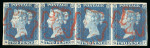 Stamp of Great Britain » 1840 2d Blue (ordered by plate number) 1840 2d. blue, Pl. 1, QC-QF, horizontal strip of four,