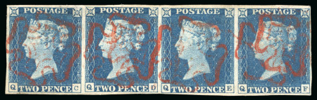 Stamp of Great Britain » 1840 2d Blue (ordered by plate number) 1840 2d. blue, Pl. 1, QC-QF, horizontal strip of four,